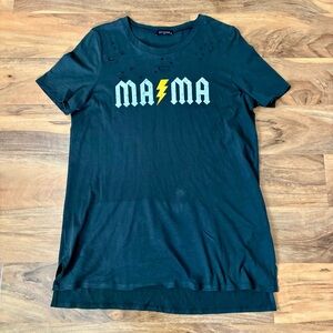 Zutter Womens Black T Shirt MAMA USA Distressed Short Sleeve Crew Neck Large